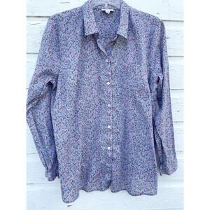 J Jill Shirt L Cottage Core Floral Long Sleeve Button Collar Pocket Lightweight